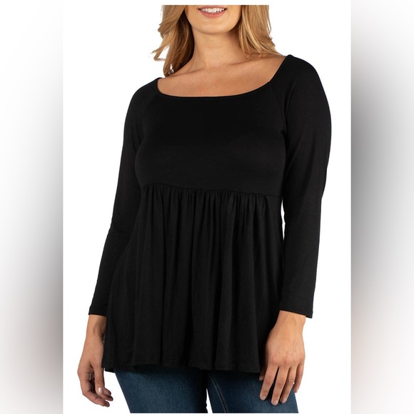 CLEARANCE SALE! 
Plus Size Long Sleeve Square Neck
Empire Waist Tunic Top - Picture 1 of 4